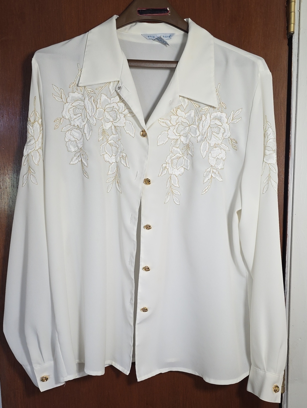 Embroidered Ivory Button-Down Blouse